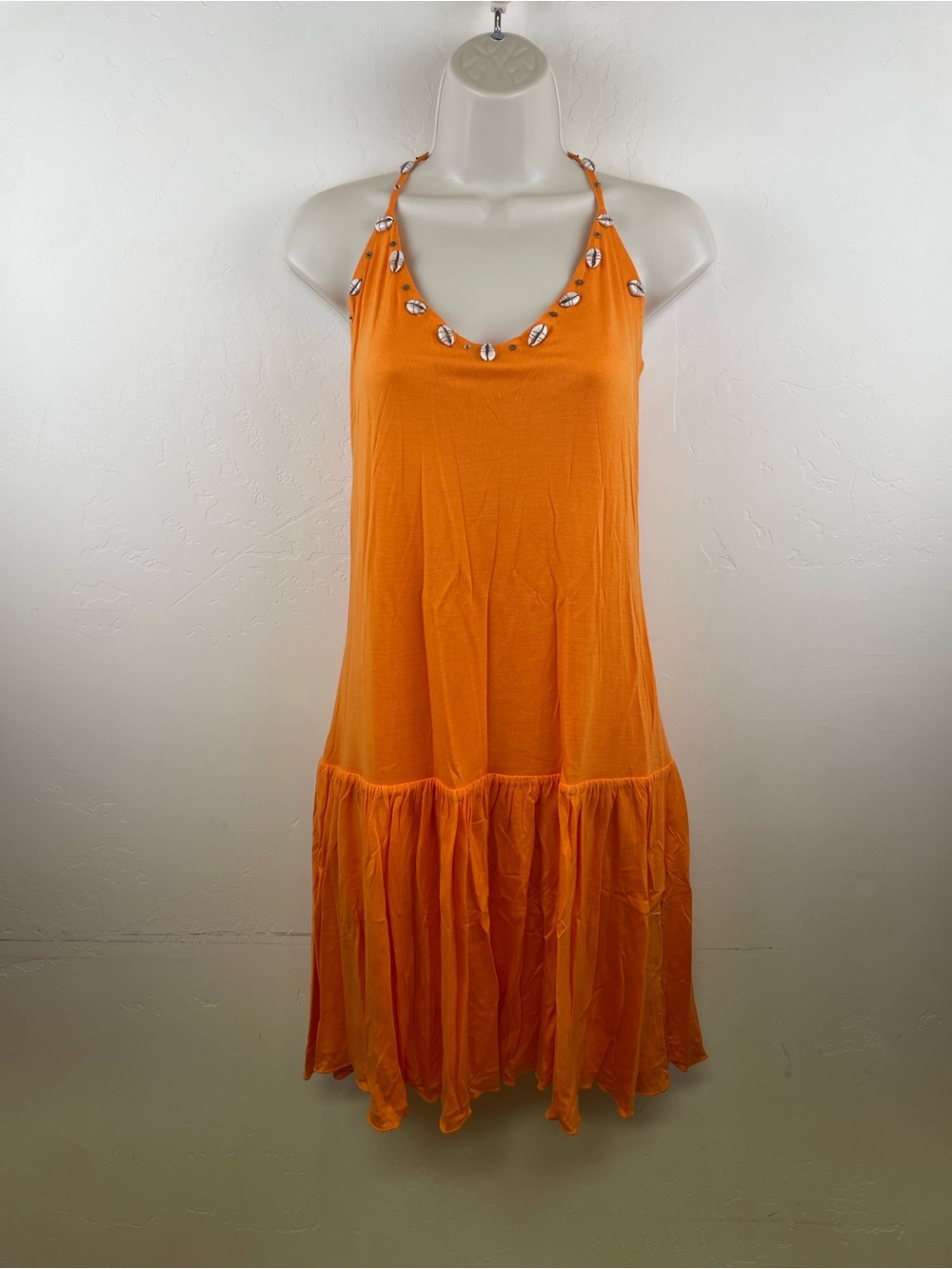 Trina Turk Bright Orange Dress with sea shell accents